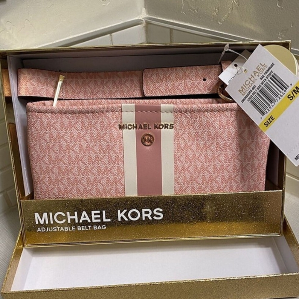 Michael Kors NEW In Box Logo Pink Adjustable Waist Belt Bag size S/M